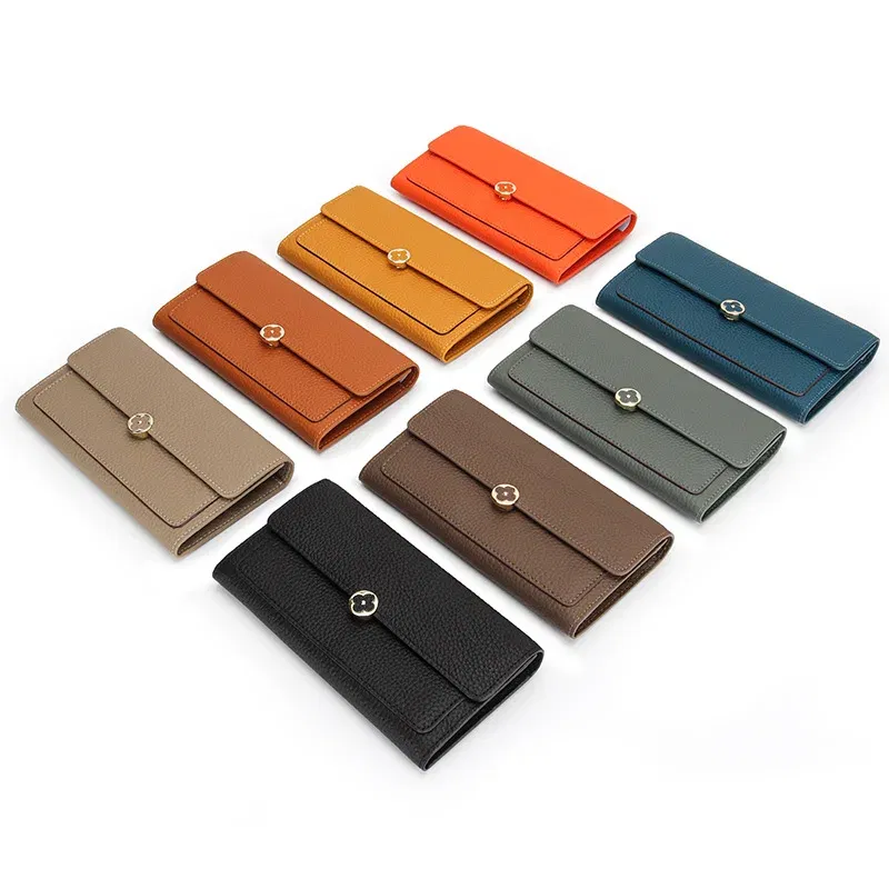 Color: Brown - Women's Wallet 2025 New Full Leather Long Wallet Cross-border First Layer Cowhide Women's Long Clip Leather Clutch Pouch