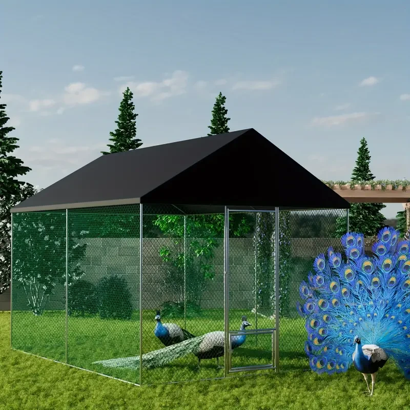 Metal Chicken Coop: Outdoor Large Metal Poultry Cage With UV & Waterproof Full Cover, Walking Enclosure For Outside Backyard, Farm Yard For Hen House, Duck Coop, Rabbit Dog Run