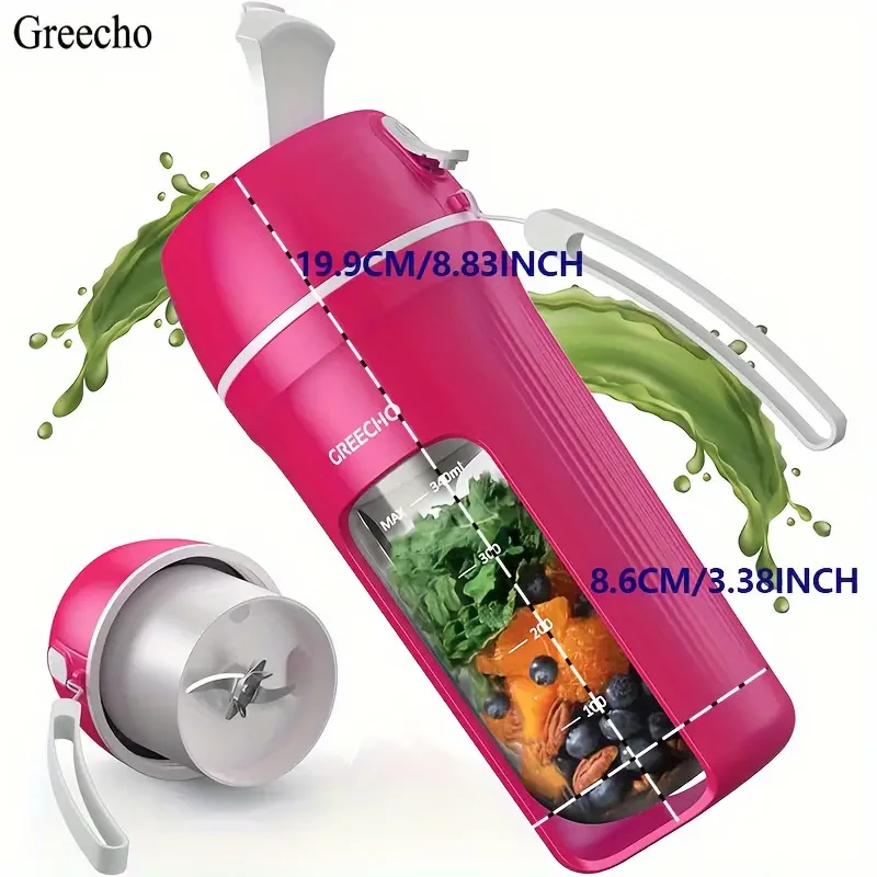 Portable Juice Blender - USB Rechargeable, 12 oz Personal Blender for Shakes and Smoothies