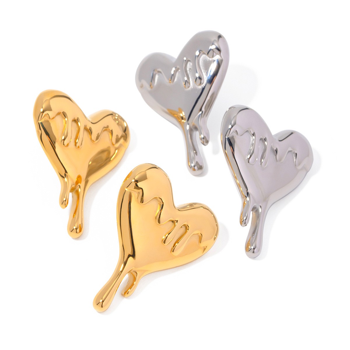 Gold Stainless Steel Melting Love Heart Earrings
