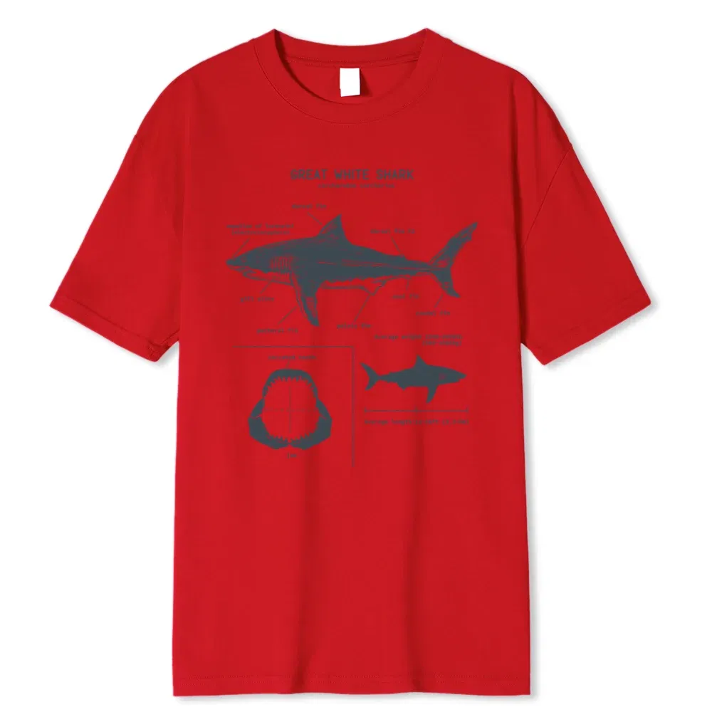 Color: Brown, Size: M - Great White Shark Anatomy T-Shirt New Summer Men Street Short Sleeve Hip Hop Punk Style Boy Casual Tops Fashion White Tees