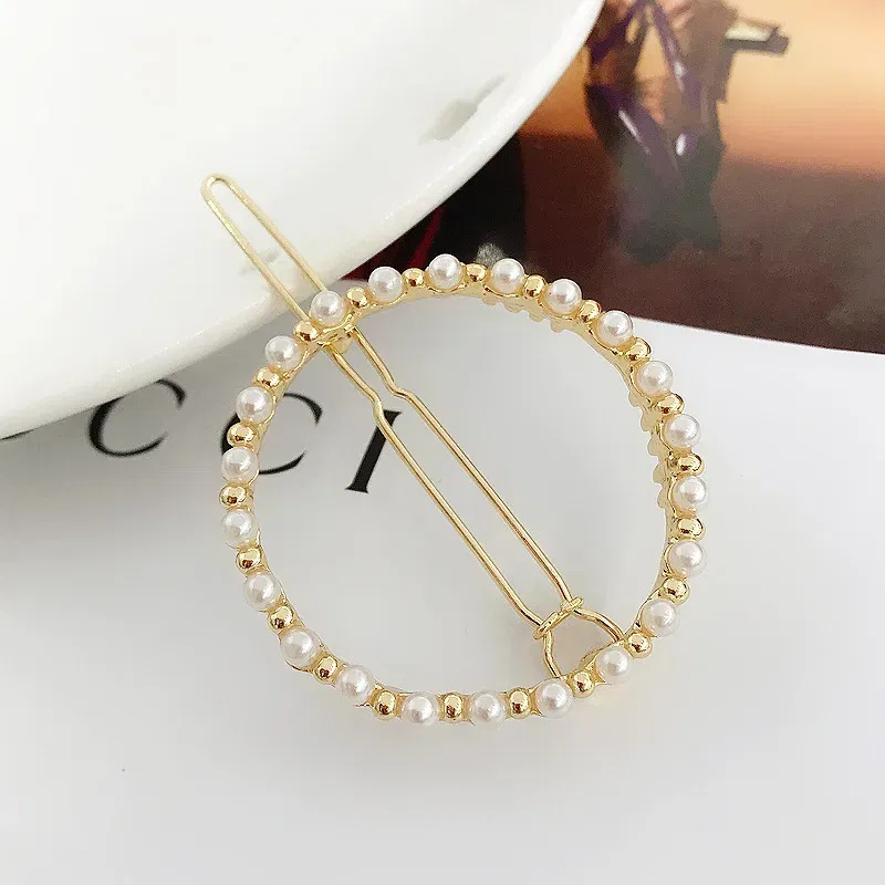 Color: WHITE - 2019 New Fashion geometric Pearl rhinestone hairpin ball side clip Accessories For Women Girls Hairgrip Hairclip Headwear
