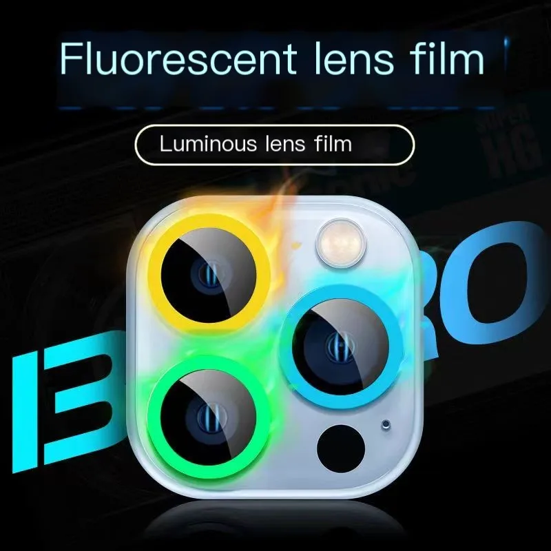 Color: Green, Bundle: Bundle2, Material: Tempered Glass, Ships From: CHINA - For iPhone 15 14 13 12 Pro Max 12 11 mini Luminous Camera Protector Ceramic Lens Ring Tempered Glass Back lens Cap Cover