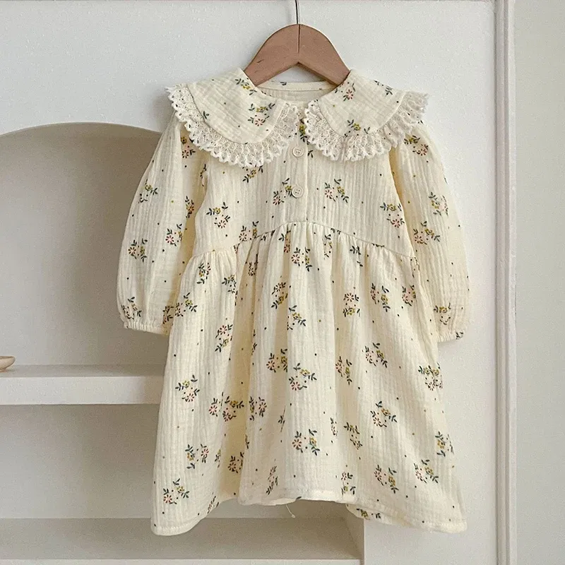 Color: PURPLE, Size: XS - Spring Baby Girls Long Sleeve Sweet Sisters Flower Print Dress Autumn Infant Rompers Kids Baby Girls Princess Clothes Rompers