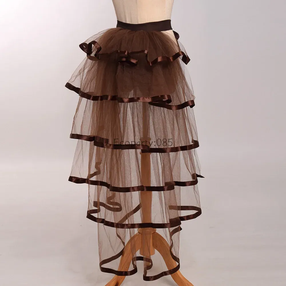 Color: WHITE, Size: One Size, Ships From: CHINA - Women Punk Puffy Ruffle Tutu Bustle Skirts Sexy Steampunk Cocktail Party Tie-on Overskirt Gothic Tulle Skirt for Female