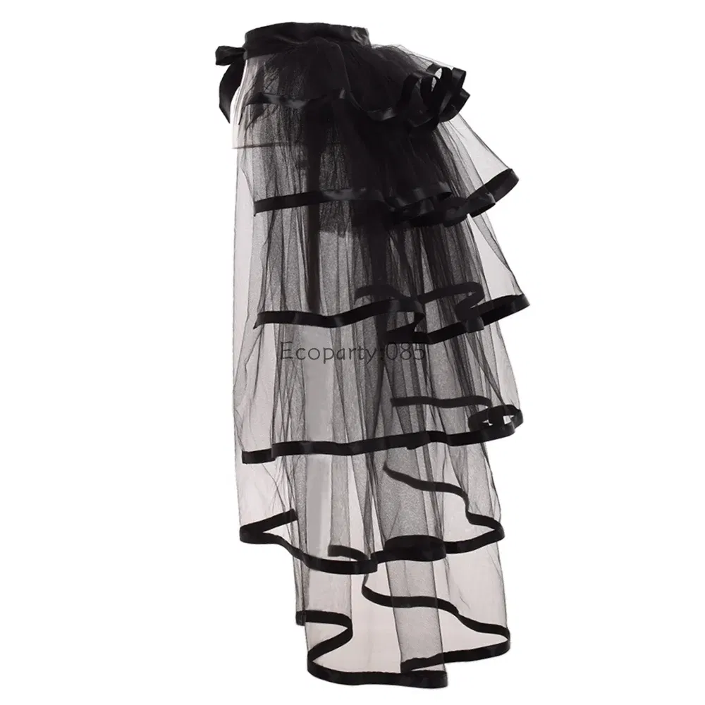 Color: WHITE, Size: One Size, Ships From: CHINA - Women Punk Puffy Ruffle Tutu Bustle Skirts Sexy Steampunk Cocktail Party Tie-on Overskirt Gothic Tulle Skirt for Female