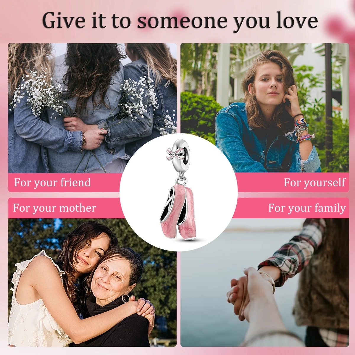 Color: Pink - 925 Sterling Silver Pink Series Charms Love-Heart Cute Animals Beads Fit Pandora Original Bracelets Girl Jewelry Gifts Accessory