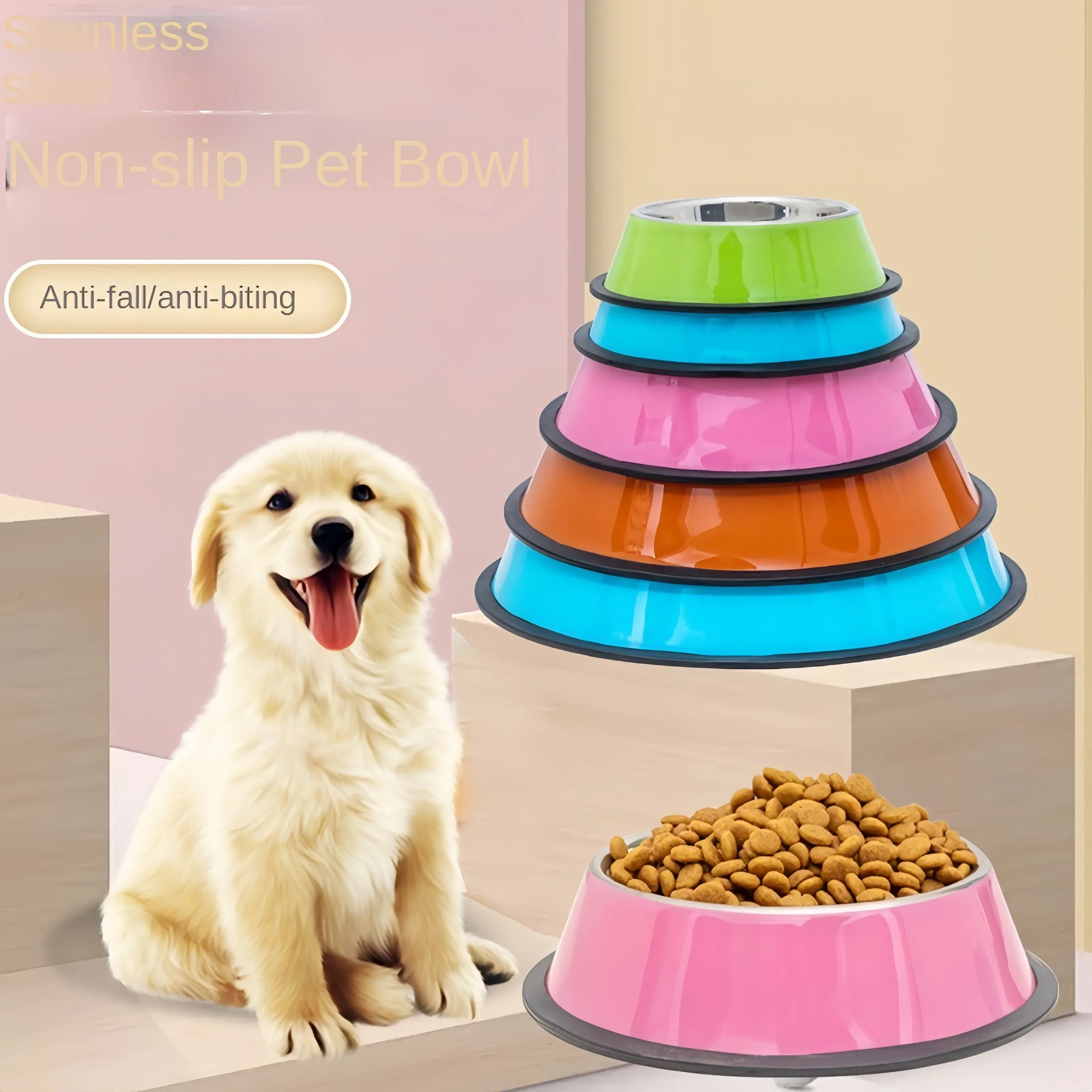 Color: Silver, Size: S - Pet Dog Cat colours Stainless Steel Bowl Pet Feeding Bowl Cat and Dog Drinking Bowl Metal Feeder Bowl Durable Easy To Clean bowl