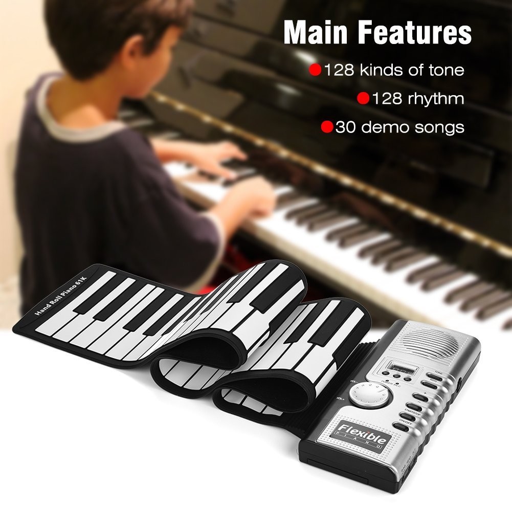 Portable 61-Key Roll Up Piano Flexible ABS Plastic & Silicone Rubber Electronic Soft Keyboard