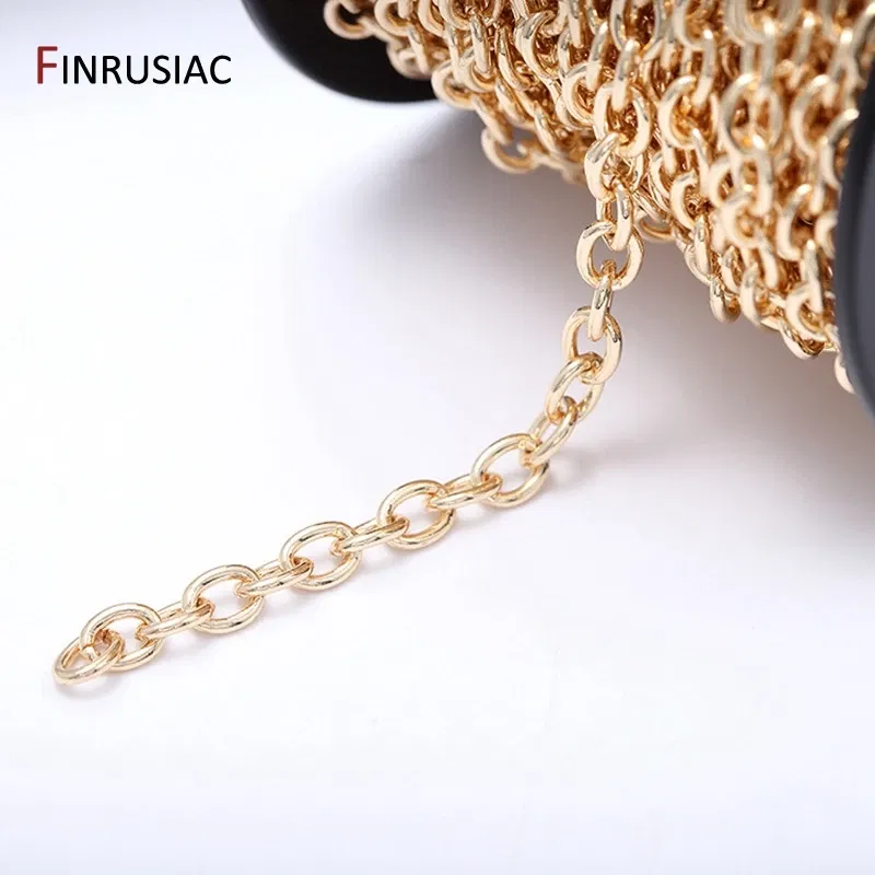 Color: green, Size: S - 14K Real Gold Plated Brass Metal Thick 1.5mm Round Cuban Chain For Jewelry Making DIY Necklace Bracelet Chains Findings