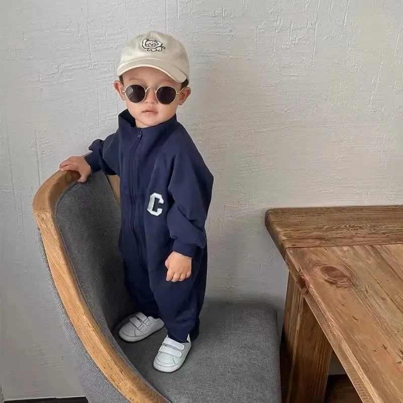 Color: GRAY, Kid Size: 24M - MILANCEL Autumn Baby Clothes Letter Print Boys Rompers Front Zipper Infant Boys Jumpsuits Toddler Outfit