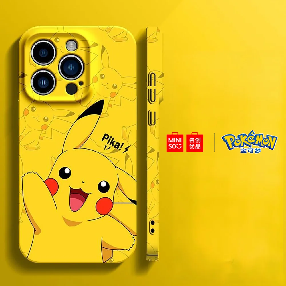 Color: BRIGHT PINK, Material: Plastic - Miniso Pokemon Collaboration Pikachu Gengar Phone Case For iPhone 15 14 13 11 12 16 Pro Max Plus X XR Girl Silicone Phone Case