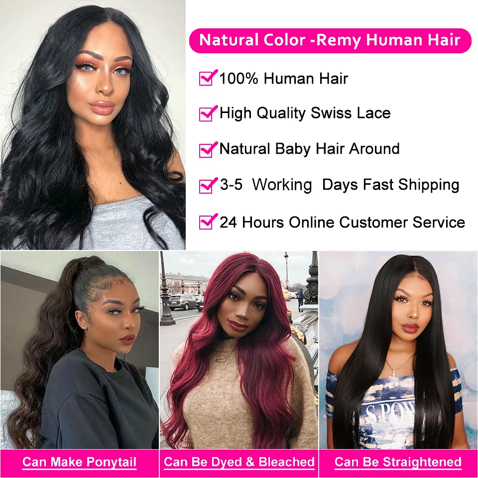Color: #1B, Ships From: CHINA, Stretched Length: 16inches, Density: 150% - 13x4 13x6 Transparent Body Wave Wig Pre Plucked Glueless 4x4 HD Lace Closure Wigs For Women Brazilian Lace Front Human Hair Wig