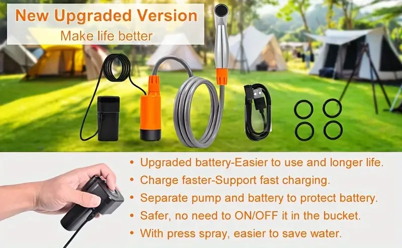 Portable Camping Shower - Outdoor Electric USB Shower with Head Nozzle