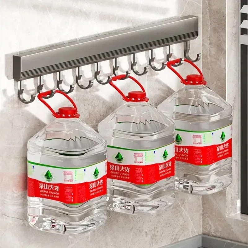Color: light yellow - Wall Mounted Hooks Rack Punch Free Kitchen Utensils Storage Row Hook Holder Bathroom Towel Robe Coat Hangers Multi-Purpose Hooks