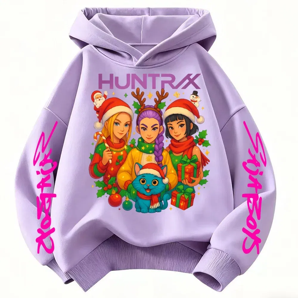 Color: GRAY, Kid Size: 7 - KPop Demon Hunters Christmas Hoodie Girls Fashion Casual Sweatshirt Movie Kids K-Pop Demon Hunters Hooded Tops