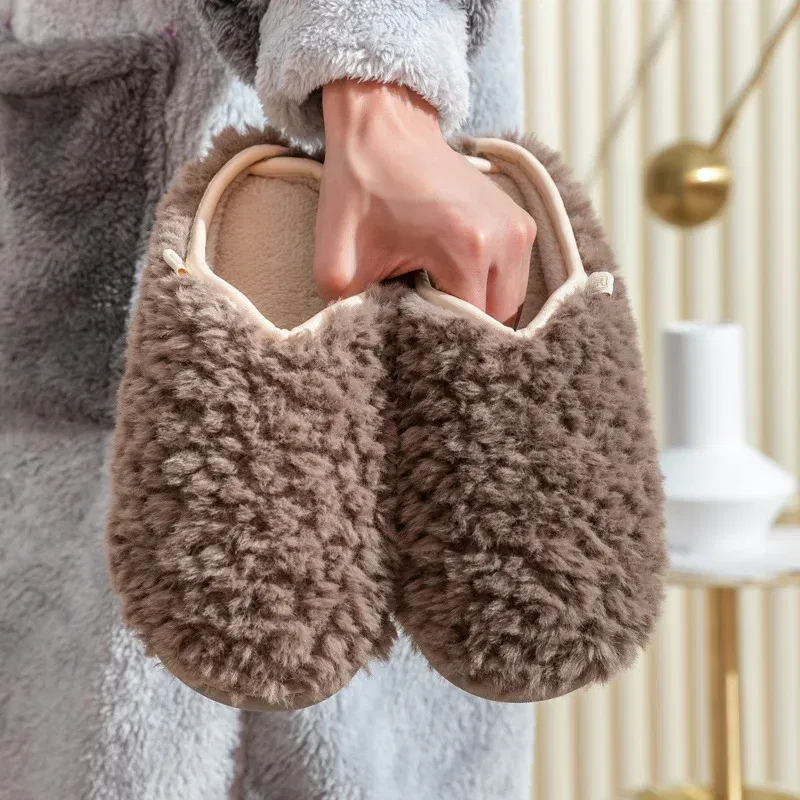 Color: Beige, Shoe Size: 36-37, Ships From: CHINA - Gacimy Women's Winter Fuzzy Slippers Indoor Warm Soft Sole Fluffy Home Slides Plush Women Flat Shoes Couple Fur Cotton Slippers
