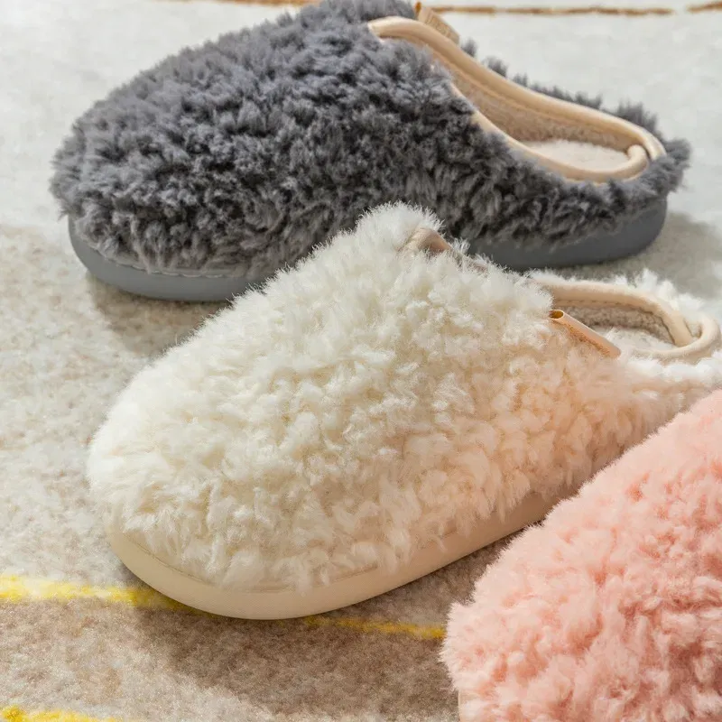 Color: Beige, Shoe Size: 36-37, Ships From: CHINA - Gacimy Women's Winter Fuzzy Slippers Indoor Warm Soft Sole Fluffy Home Slides Plush Women Flat Shoes Couple Fur Cotton Slippers