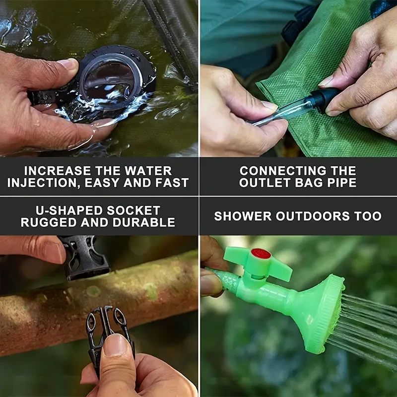 Solar Heated Camping Shower Bag - Portable Bath Bag with Removable Hose