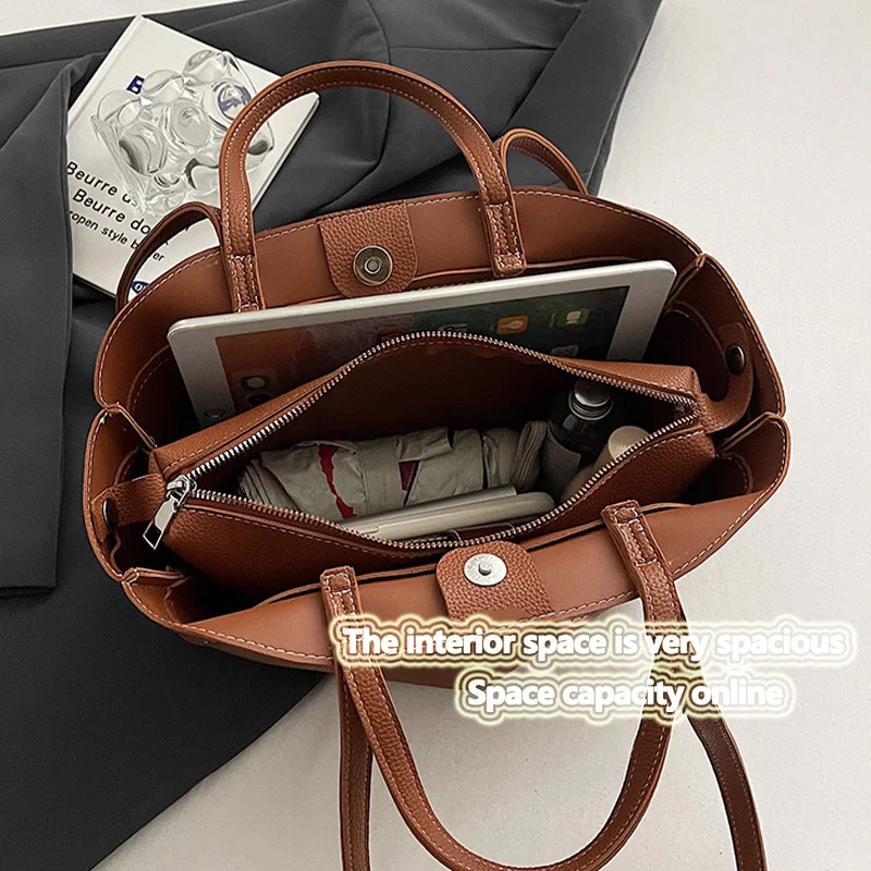 Color: Beige - Tote bag fashionable large capacity mother and child bag single shoulder portable shopping bag