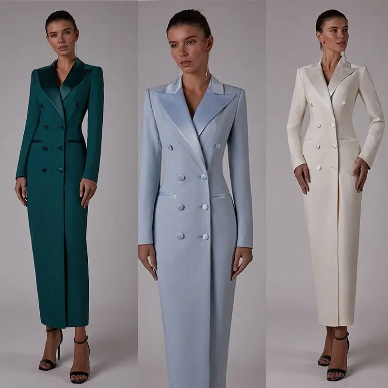 Color: Dark Grey, Size: M - Women's Suit Long Jacket One Piece Blazer Double Breasted Formal Tuxedo Party Dress кос?‚юм ?¶?µнский