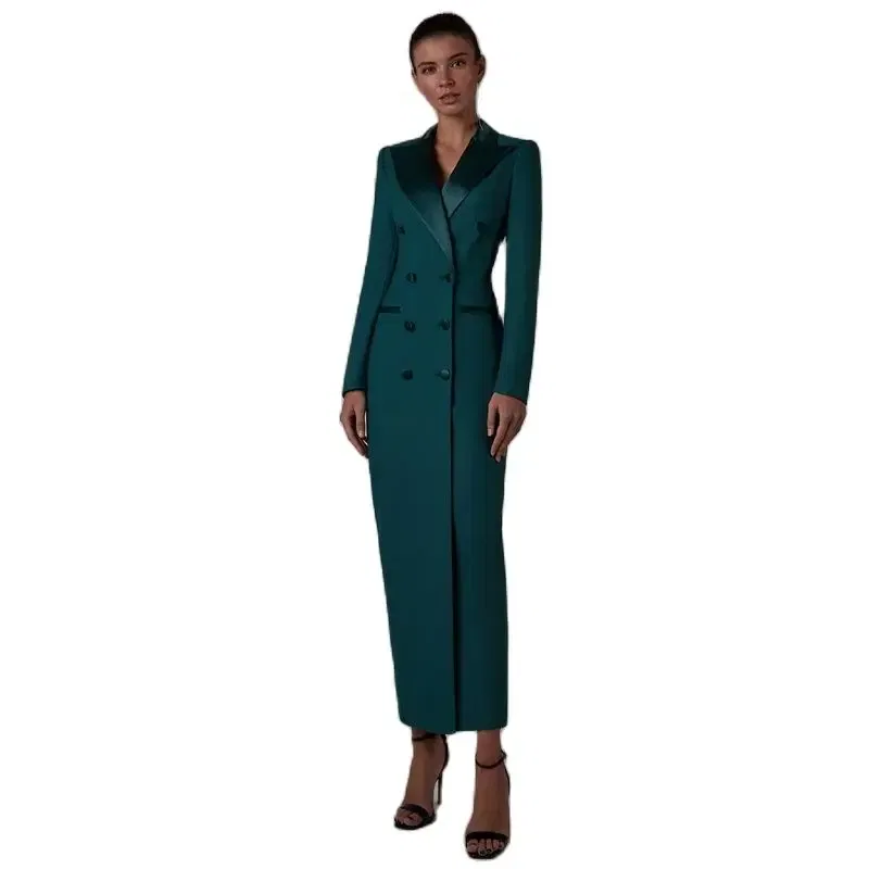 Color: Dark Grey, Size: M - Women's Suit Long Jacket One Piece Blazer Double Breasted Formal Tuxedo Party Dress кос?‚юм ?¶?µнский