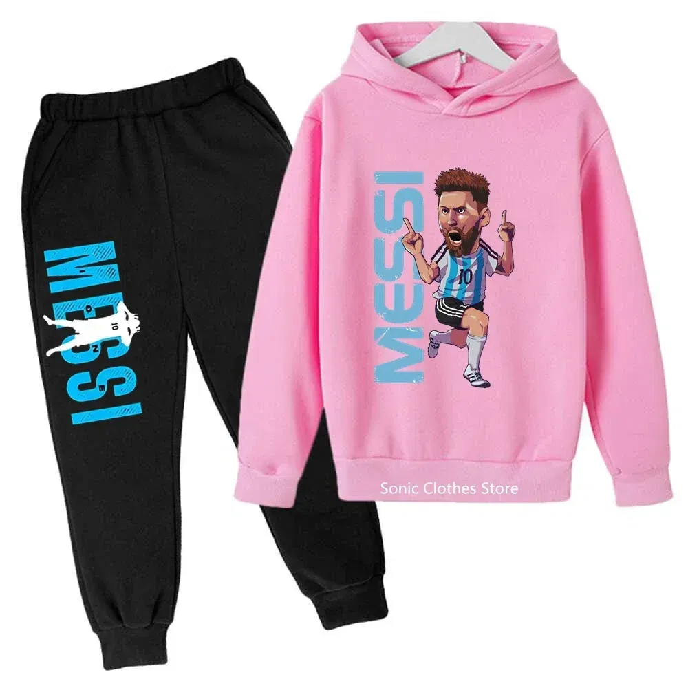 Color: WHITE, Kid Size: 7 - messi avatar printed children's clothing children's autumn and winter hoodies pants 2-piece casual boys and girls suits