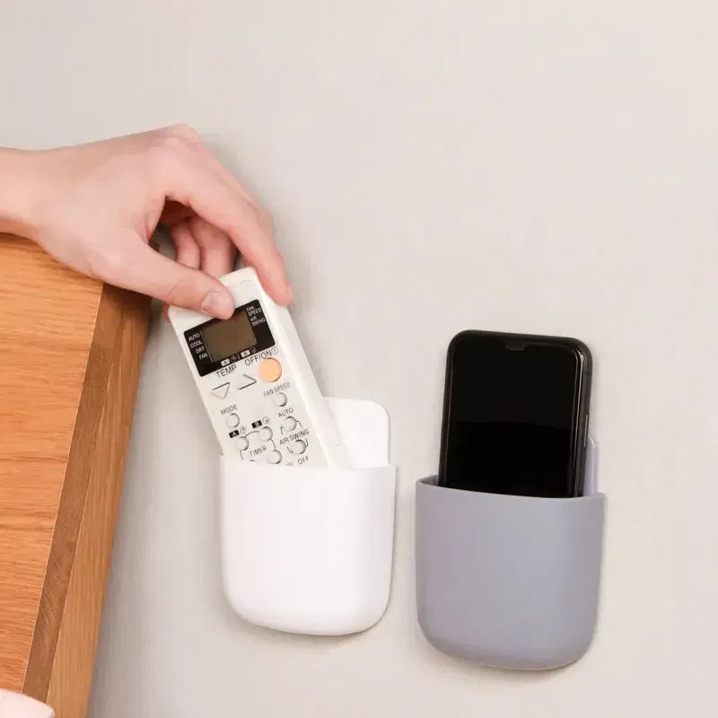 Color: Pink - White Wall Hanging Storage Box Household Living Room Conditioner Remote Control Bedside Phone Storage Holder Organizer Box Shelf