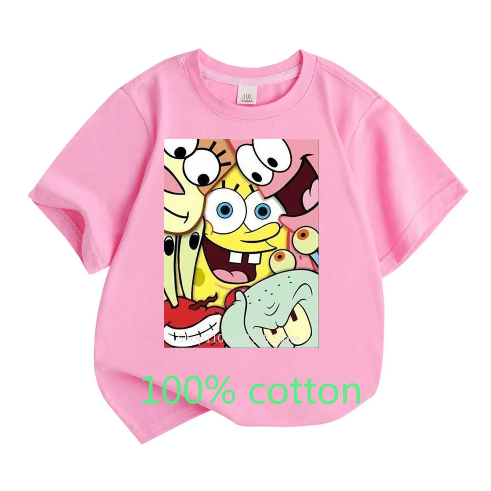 Color: Blue, Kid Size: 9T - Mr. Krabs Squidward Sandy Spongebob T-shirt 100%Cotton Children Round Neck Short-sleeved Boys Girls Fashion Kids Clothes