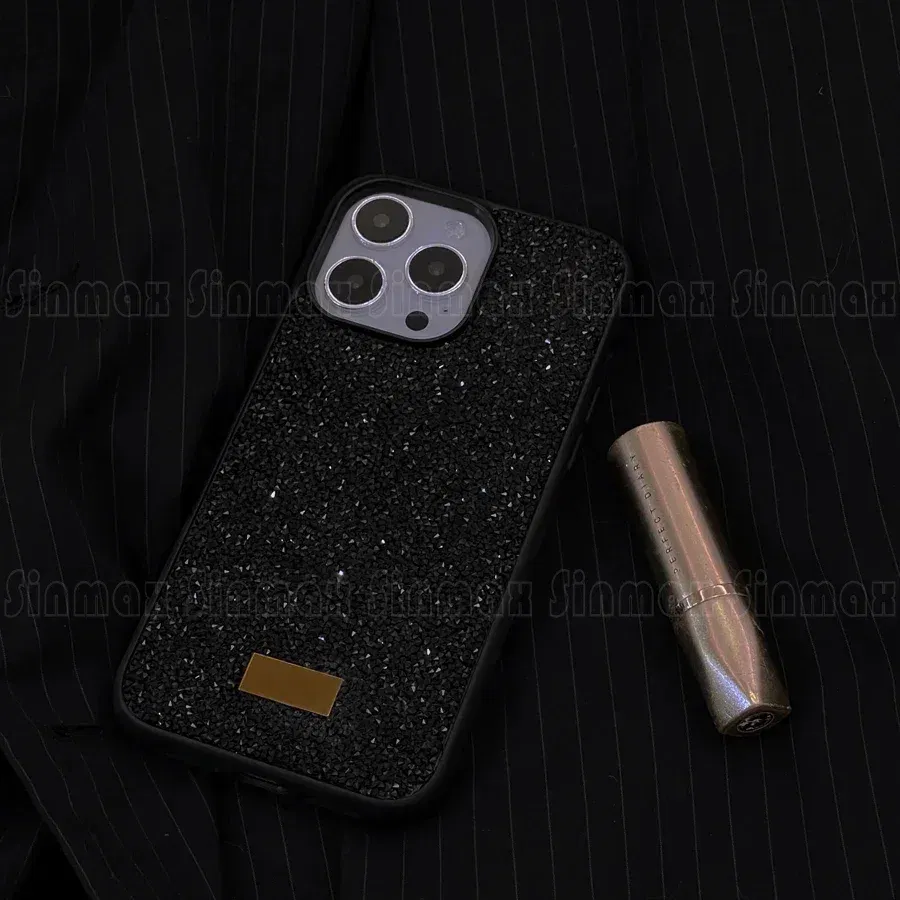Color: black, Material: ABS - Luxury Glitter Designed Shell For iPhone 16 15 Pro Max 14 13 12 Luxurious Bling Sparkling Rhinestone Diamond Jewels Cover Case