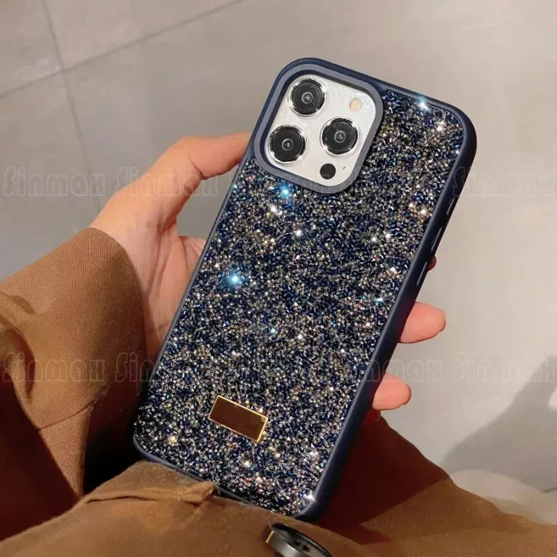 Color: black, Material: ABS - Luxury Glitter Designed Shell For iPhone 16 15 Pro Max 14 13 12 Luxurious Bling Sparkling Rhinestone Diamond Jewels Cover Case