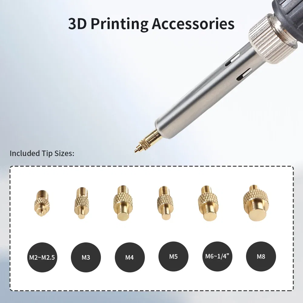 Color: Red - Heat Insert Nut Iron Tip Brass Hot Melt Insert Nut Embedded Kit M2-M8 Soldering Iron Tip Heat Insertion Tool 3D Printer Accessor