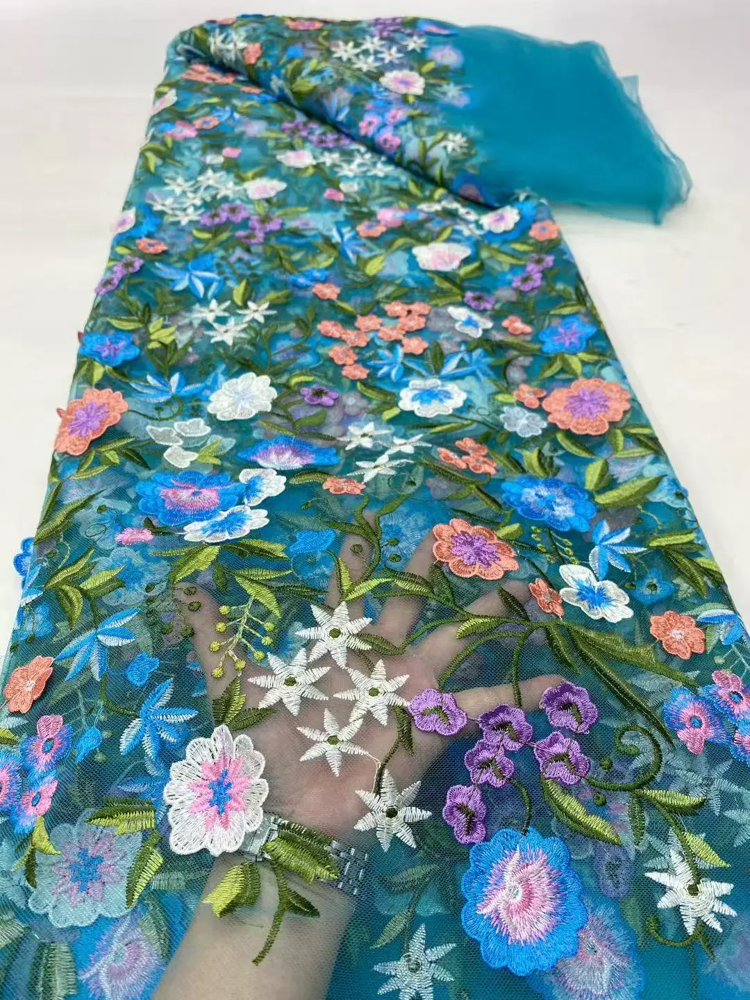 Color: GRAY, Width: 120cm, Length: 5 yards - Purple 3D Flowers French Latest Nigerian Lace Fabrics 2025 High Quality Net African Lace with Beads for Wedding Party 2025