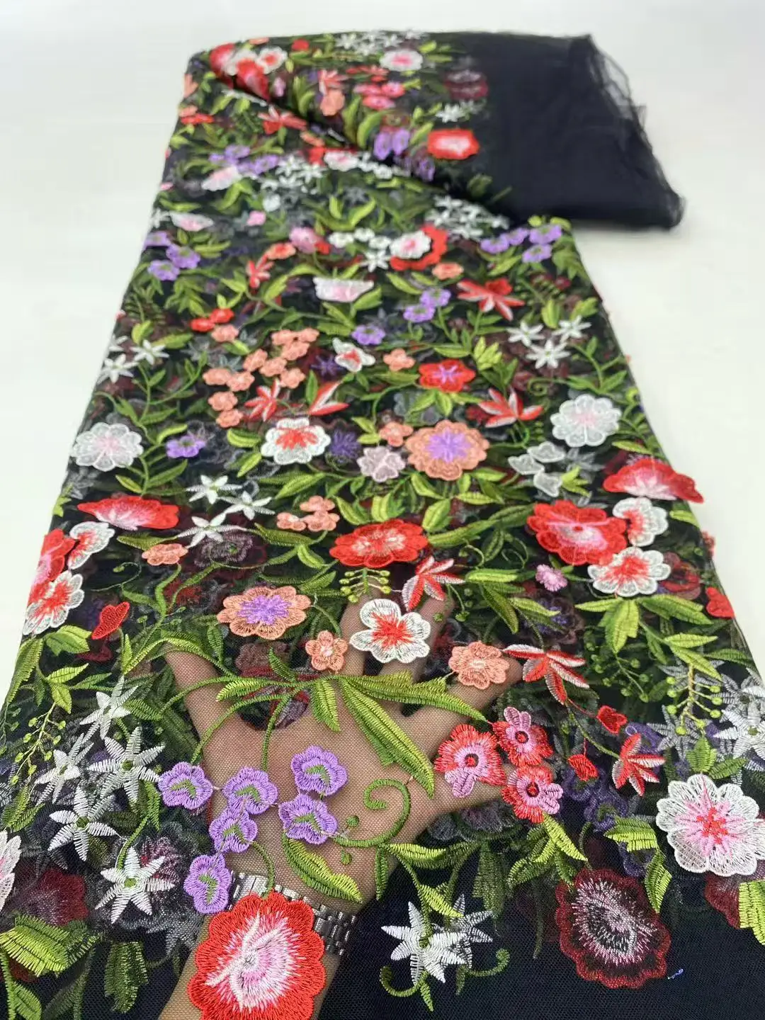 Color: GRAY, Width: 120cm, Length: 5 yards - Purple 3D Flowers French Latest Nigerian Lace Fabrics 2025 High Quality Net African Lace with Beads for Wedding Party 2025