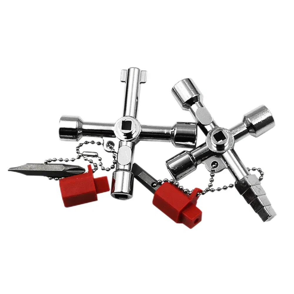 Color: Green - Electric Cabinet Car Elevator Cross Key Wrench Water Meter Valve Key Internal Triangle Multi-purpose Tool Portable Blue Green
