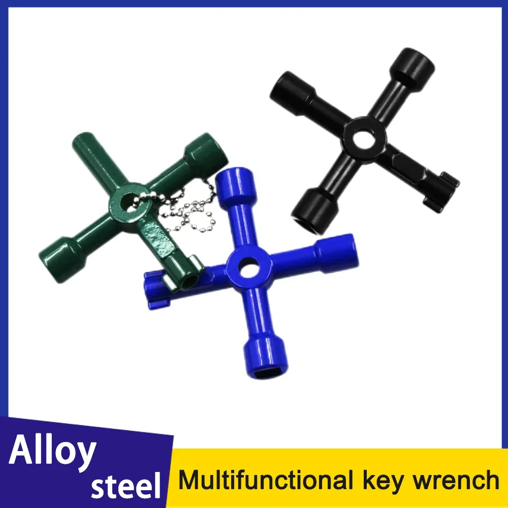 Color: Green - Electric Cabinet Car Elevator Cross Key Wrench Water Meter Valve Key Internal Triangle Multi-purpose Tool Portable Blue Green