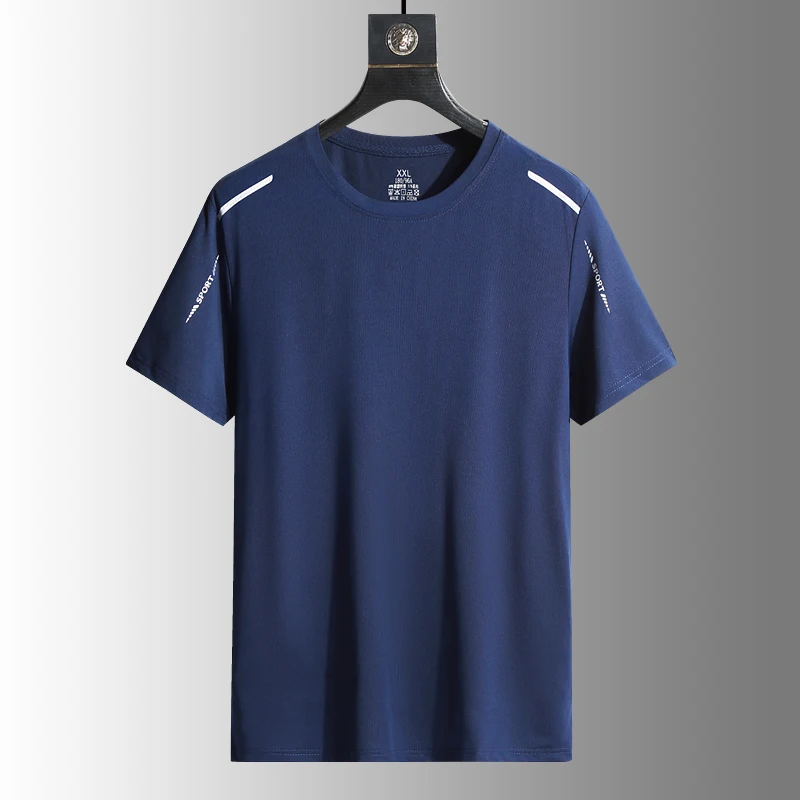 Color: Silver, Size: L - Men's Silk Ice Round Collar T-shirt, Simple Running Fitness Suit, Breathable Thin T-shirt, Quick Dry T-shirt, Summer