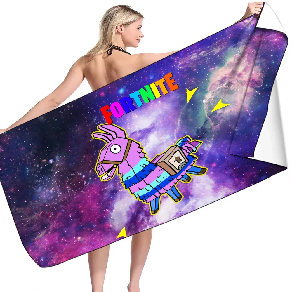 Color: VIOLET/?«?—?…°, Size: 12cm - Fortnite Children Microfiber Bath Towel Boy Girl Soft Wearable Cartoon Bathing Beach Spa Bathrobe Wash Clothing