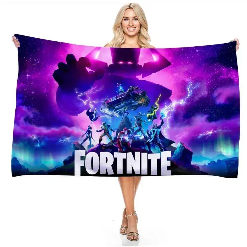 Color: VIOLET/?«?—?…°, Size: 12cm - Fortnite Children Microfiber Bath Towel Boy Girl Soft Wearable Cartoon Bathing Beach Spa Bathrobe Wash Clothing