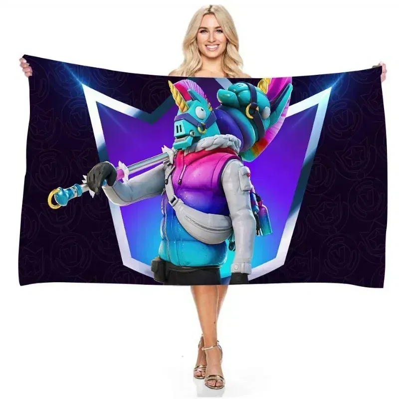 Color: VIOLET/?«?—?…°, Size: 12cm - Fortnite Children Microfiber Bath Towel Boy Girl Soft Wearable Cartoon Bathing Beach Spa Bathrobe Wash Clothing