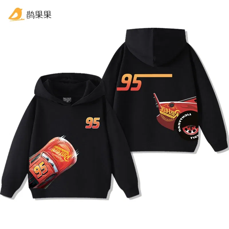Color: green, Kid Size: 110 - Cars Lightning McQueen Fun Printed Kids Boys Girls Hooded Sweatshirt Fall and Winter Casual Fashion Warm Student Hoodie