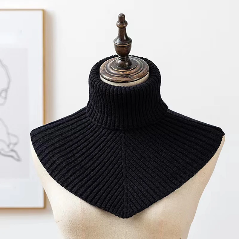 Color: green - Women Winter Knitted Cotton Fake Collar Scarf Women Warm Turtleneck Neck Warmer Detachable Winter Windproof Scarf 36*28cm