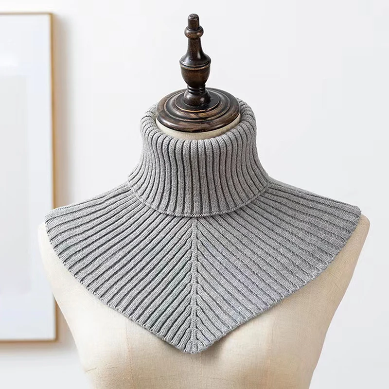 Color: green - Women Winter Knitted Cotton Fake Collar Scarf Women Warm Turtleneck Neck Warmer Detachable Winter Windproof Scarf 36*28cm