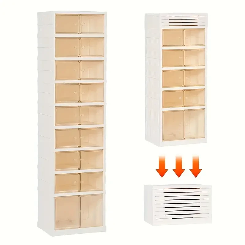 9-Layer Transparent Door Folding Shoe Cabinet - Dustproof, Free Installation Shoe Rack and Organizer for Living Room Storage
