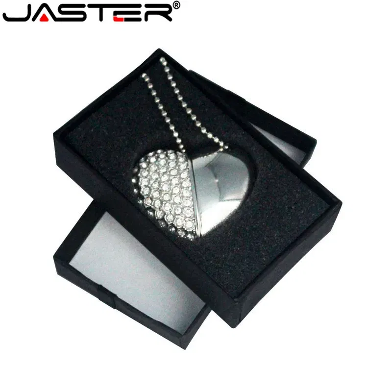 Color: black, Capacity: 32GB - Metal Diamond USB Flash Drive 128GB Crystal Heart With Gift Box Pen Drive 64GB Creative Gifts Memory Stick Pendrive 32GB 16GB 8G