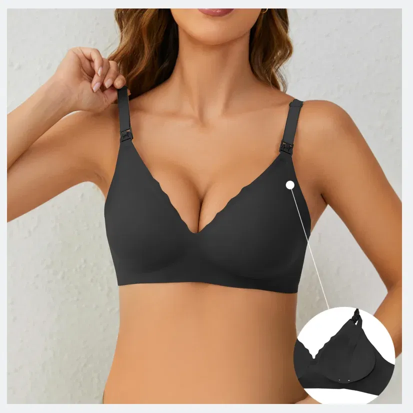 Color: black, Bands Size: 32 - Front Open Nursing Bra Maternity Jelly Gel Laser Cutting Seamless Underwear Ultra Thin Breastfeeding Bra For Pregnant Women