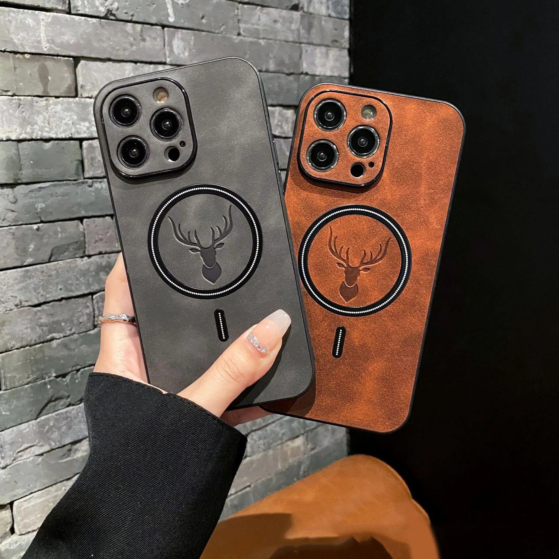 Material: Microfiber, Color: Dark Brown - Luxury For Magsafe Wireless Charging Phone Case For iPhone 15 Pro 14 Plus 13 12 11 Pro Max Elk Magnetic Bumper Protective Cover