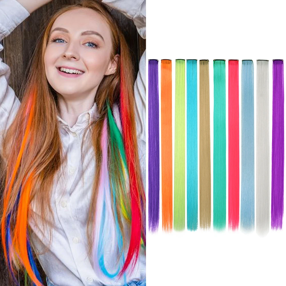 Color: T1B/27, Stretched Length: 22inches, Ships From: CHINA - Synthetic 10 Pcs Straight Hair Extensions Clip in Hairpieces 22 Inch Hightlight Colorful Hair for Women Party Cosplay Gifts