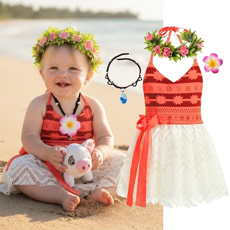 Color: Dark Grey, Kid Size: 5 - Little Girls Cospaly DISNEY Moana Kids Two Pcs Set Top +Pants Infant Vaiana Role Play Festival Princess Costume Casual Clothes
