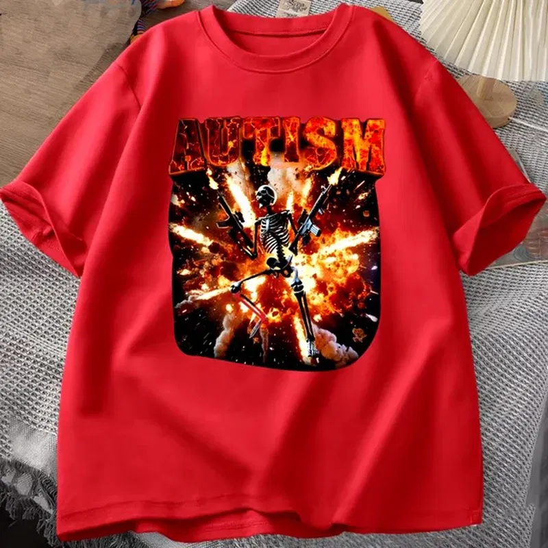 Color: PURPLE, Size: XS?€old?‰ - Autistic Funny Skeleton T Shirt Women Men Autism Edgy Skeleton Meme T-shirt Casual Short Sleeve Tshirt Round Neck Clothes